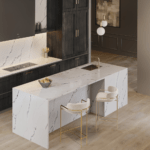 CALACATTA CREEK, CHARCOAL BLACK KOVILLE CABINETS, DENALI SPC FLOORING